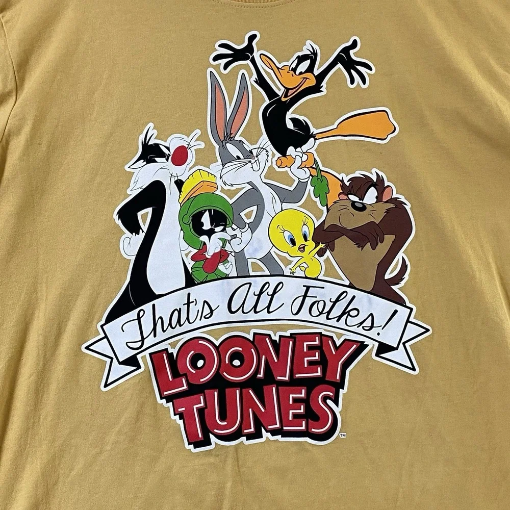 Looney Tunes T-Shirt Mens Sz M Bugs Bunny Daffy Duck Tweety Yellow Short Sleeve